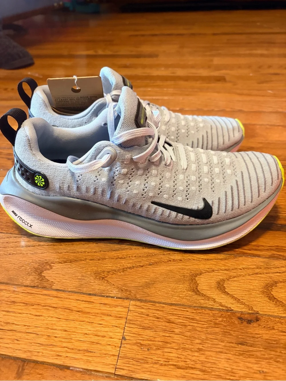 Nike kids React Infinity Run 4 Light Grey with Neon Yellow Accents